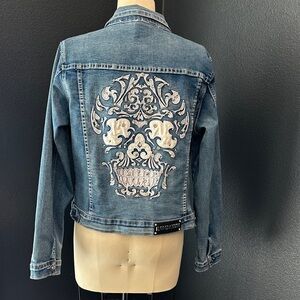 Embroidered Denim Jacket with Design, embellished like new